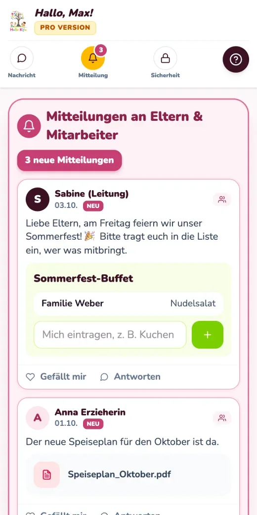 Berry, Vorschau mit Testdaten