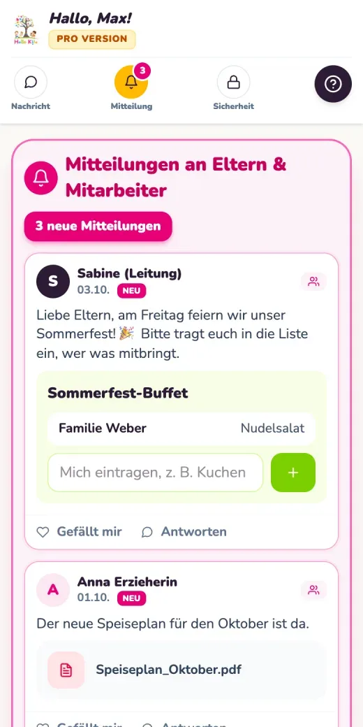 Hello Kita Classic, Vorschau mit Testdaten