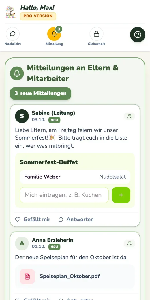 Natural Green, Vorschau mit Testdaten
